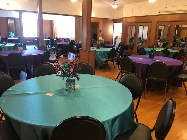 North Hall — colorful daytime banquet setup